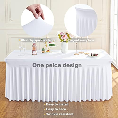 Htper White Spandex stolovi za tablice za pravokutnike za 4 noge, naboran za ugradbeni obrtni poklopac 4FT rastezljive stolne odjeće sa suknjom za zabave vjenčanja rođendan banket za bebe, 1 paket