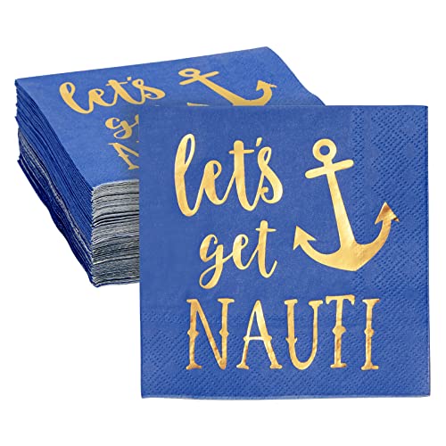 50 pakovanja plavih nautičkih salveta za nabavimo nauti dekoracije za djevojačko veče, sidro od zlatne folije