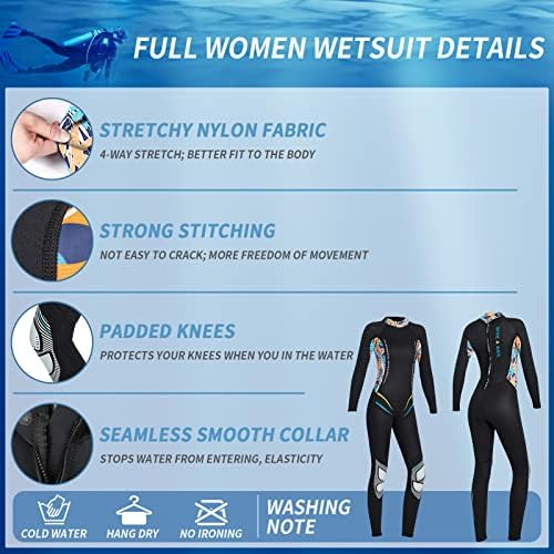 Wetsuit Women 3mm cijelo tijelo,mokra odijela za žene u hladnoj vodi održavaju toplotu,deblja neoprenska Ronilačka odijela stražnji Zip mokra odijela dugi rukavi kupaći kostim UV zaštita za ronjenje / surfanje/Snorkeling / plivanje