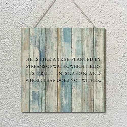 Drveni znak Motivacijski citat Poklon On je poput drveta posađenog strujama vodom Vintage Teal