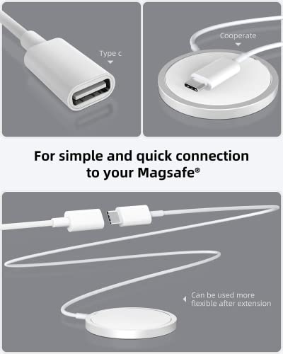CONMDEX USB C Produžni kabl za Mag-Safe Charger PS5 punjenje kontrolera, 9V 3A USB Tip C ženski na muški Produžni kabl za mag-Safe Charger iPhone 14/13/12, HomePod i više bijelih