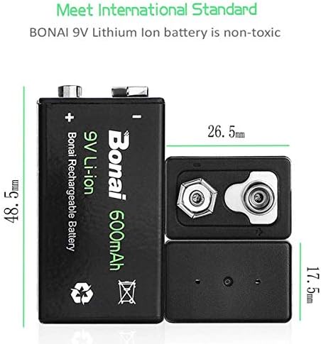 BONAI 6f22 9-Voltna punjiva baterija 600mAh Li-ion punjive 9V baterije sa punjačem velikog kapaciteta