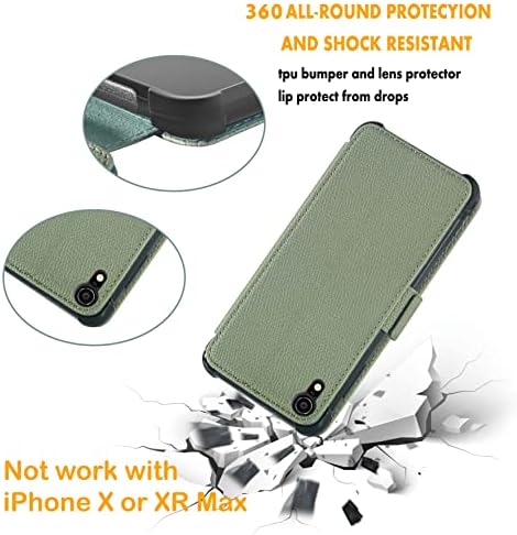 Pytwopy torbica za novčanik za iPhone XR 6.1 Inch sa zaštitom ekrana [RFID Blokiranje] [bežično punjenje] [držač kartice] uključen TPU zaštitni BumperID poklopac preklopnog telefona otporan na udarce, srednje zelene boje
