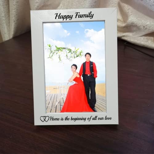 DengKai 4x6 romantični sretan porodični okvir za slike-ljubavni okvir za fotografije - ugravirani okvir za fotografije od prirodnog drveta za porodicu / par