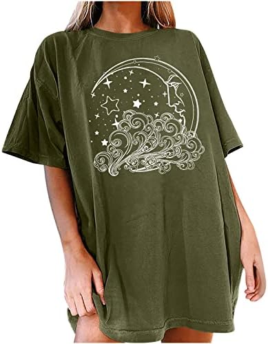 Ženska Dukserica Plus Veličine Casual Crewneck Kratki Rukavi Sun Moon Štampani Oversized Grafički Pulover Tops T-Shirt