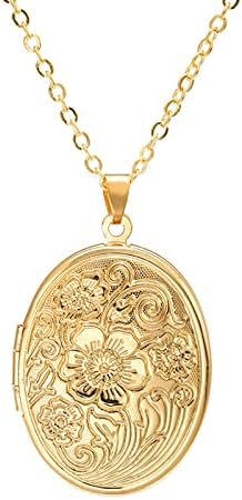 Caiyao Vintage romantični gravirani medaljon u obliku srca privjesak ogrlica personalizirani otvoreni uradi sam ovalna cvjetna slika fotografija medaljon ogrlica za žene djevojke živi memorijski nakit