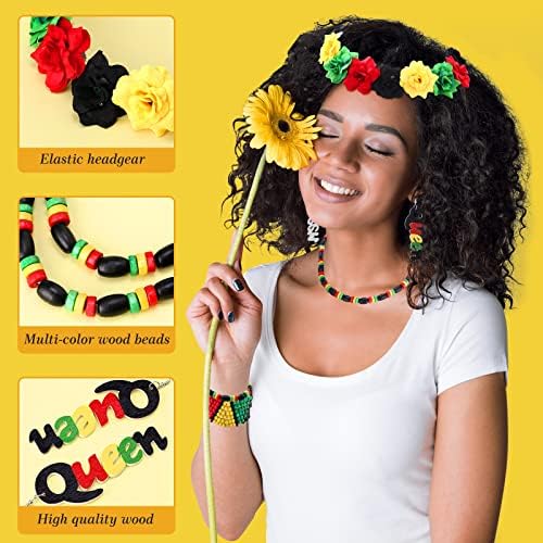 PAFUWEI 5 kom afrički nakit za žene, višebojne Jamajčanske narukvice sa perlama vise afričke