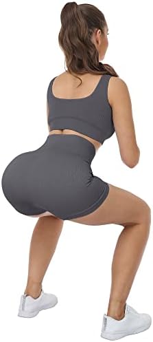 LZYVOO ženski šorc za vježbanje od 4 komada, rebrasti bešavni šorc za jogu Spandex