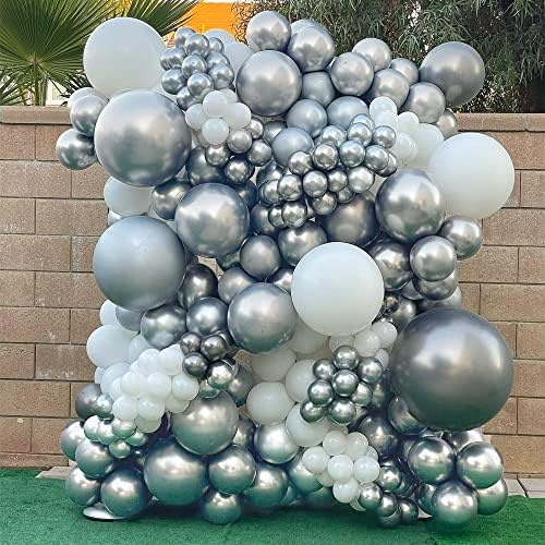 Chrome srebrni baloni različite veličine 115kom metalni srebrni Hromirani balon vijenac 18 12 10