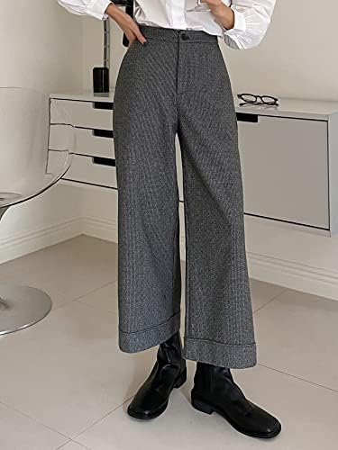Ezelo ženske hlače patentni patentni patentni zatvarači ošišene tweed široke pantalone za noge za žene
