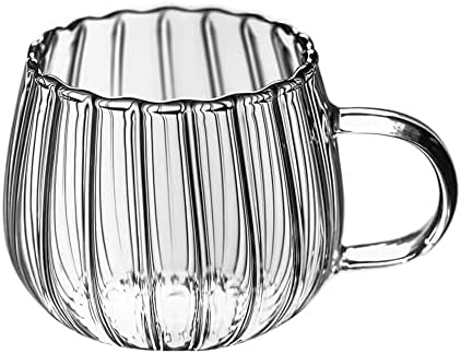 Exbushwren staklene šolje sa ručkom-prozirna vertikalna šablona latica 11.8 OZ, za čaj od kafe mlijeko za