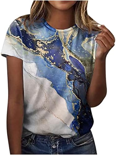 Teen Girl Colorblock Mramorni print Tops Crewneck bluza TEE kratki rukav Ležerni jesen ljetni