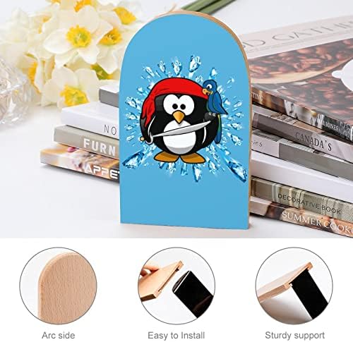 Penguin Pirate Sa Papagajem štampani kraj knjige Drvo Bookends 1 par za police teški stalak za knjige 5 X 3 inča