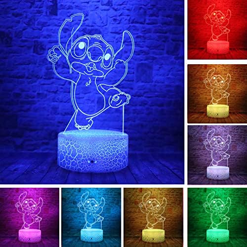Bantogogo Cartoon Kawaii Stitch Lilo i Stitch 6 Anime slika 3D optička iluzija LED spavaća soba dekor stolna lampa sa daljinskim 7 boja spavaj noćno svjetlo rođendanski pokloni za djecu