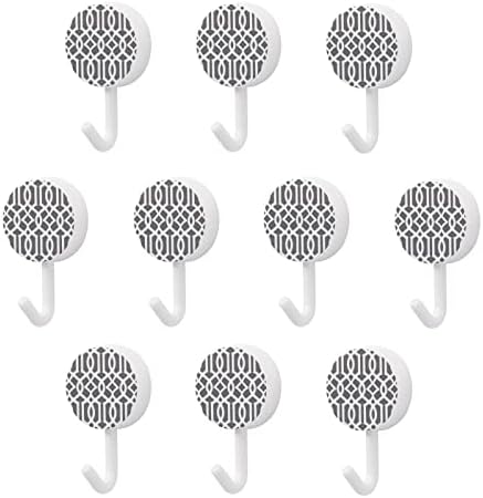 Sivi i bijeli marokanski trelcis uzorak okrugli plastični kuke za ponovno zakraćivanje ljepila za višekratnu zaštitu viseći zidne kuke za kuhinju kupatilo 10 paketa
