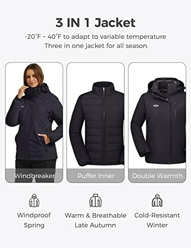 Wantdo ženska vodootporna skijaška jakna 3 u 1 vjetrootporna zimska jakna za snijeg snowboarding jakne topla