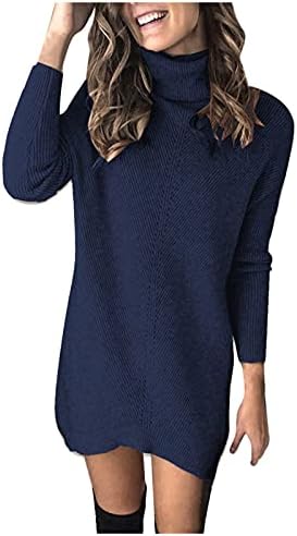 Niuqi Ženska turtleneck džemper haljina dugih rukava pulover pletene bašne baderine karoserije