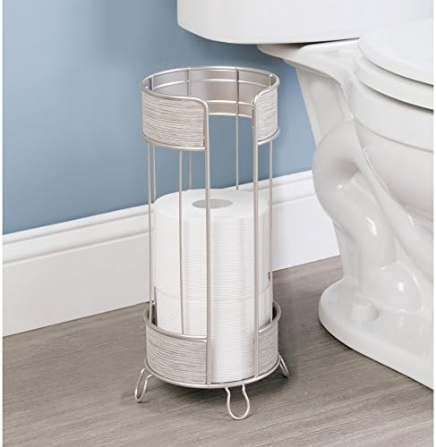 InterDesign Samostojeći držač toaletnog papira od pravog drveta - Rezervna rola za kupatilo, saten/siva drvena