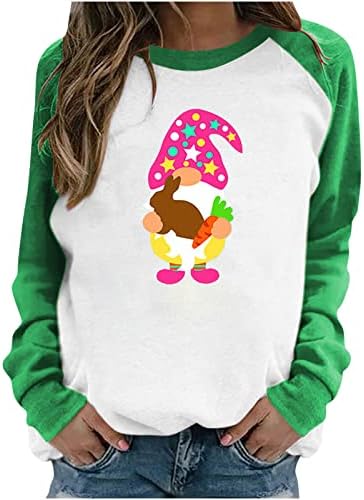 Funny patuljak Bunny štampane Uskršnje dukseve za žene trendi duge rukave Crewneck Shirts labave pulover Tops