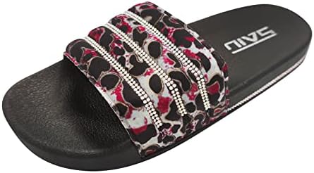 Papuče za žene u zatvorenom i vanjsku masnoću donja riječ Leopard Print Rhinestone Ljeto Flip Flops
