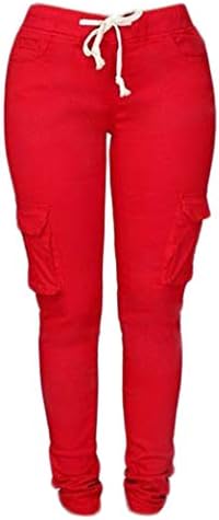 Andongnywell ženske casual rastezljetne mrlje mršave hlače Cargo Jogger Hlače High Stekana kravata za podizanje pantalone sa džepovima