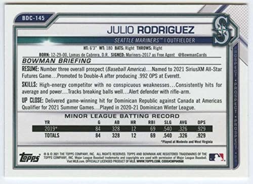 2021 Hrome za kuhanje # BDC-145 JULIO RODRIGUEZ RC Rookie Seattle Mariners MLB bejzbol trgovačka kartica