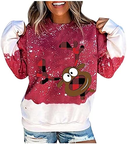 Božićne dukseve za žene labave fit bez kapuljača s dugim rukavima CREW CACT CLETE XMAS grafički vrhovi majica pulover