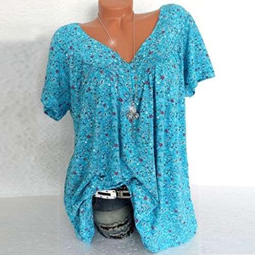Ženska majica plus veličine V-izrez kratkih rukava cvjetni ispis bluza pulover vrhove modnih