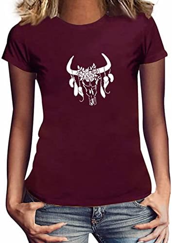 Majica Wild Soul Women Crewneck kratki rukav Tors Boho krava košulja za lubanje Western Cowgirls Ležerne