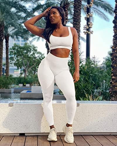 Yetowa Workout Outfits za žene 2-dijelni Set bešavnih rebrastih kratkih hlačica s visokim strukom Yoga trenerka