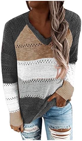Muduh džemperi za žene obrezane V-izrezom Looja boja kontrast modni šavovi šuplji ležerni pulover