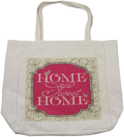 Ambesonne rekavši torba za kupovinu, Housewarming dobrodošlicu tema tipografija Antikni okvir sa cvijećem i pticama, ekološki višekratnu torbu za namirnice plaže i više, 15.5 X 14.5, krema