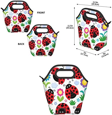 Izolovana torba za ručak za žene i muškarce Cartoon Ladybug Flower Lunch Box prenosiva izolaciona torba nepropusna hladnjak za ručak za školski rad ured piknik plaža meka Freezable