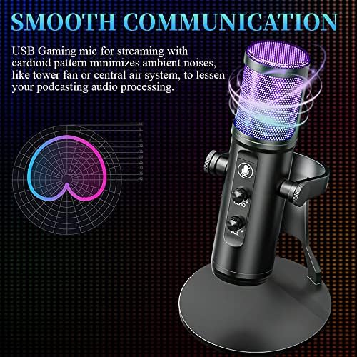 RGB Gaming Mic, USB kondenzatorski mikrofon za PC, PS5 i Mac, mikrofon za poništavanje buke sa