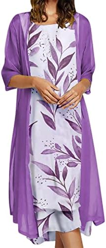 Ženska dvodelna odeća bez rukava leptir cvetni Print duga haljina sa kardiganom labave Casual Flowy maxi haljine