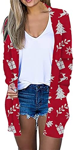 Božićni karton za žene, lagana ležerna jakna s dugim rukavima plus veličine tiskani top premium praznični džemperi
