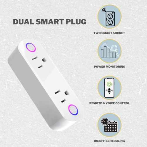 Smart utikač Dvije utičnice sa nadzorom energije snage 16A WiFi Outlet Tuya App Alexa i Google kompatibilan sa bežičnim daljinskim upravljačem 2,4GHz Wi Timer White