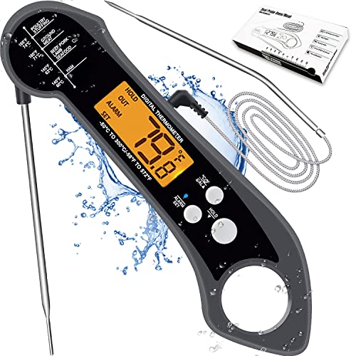 GR Smith-digitalni termometar za meso - Fast & amp; precizni termometar za hranu sa magnetom - dvostruka sonda, Alarm, pozadinsko osvjetljenje-Roštilj & kuvanje - kampovanje na otvorenom & kuhinjski pribor - vodootporan-Crni