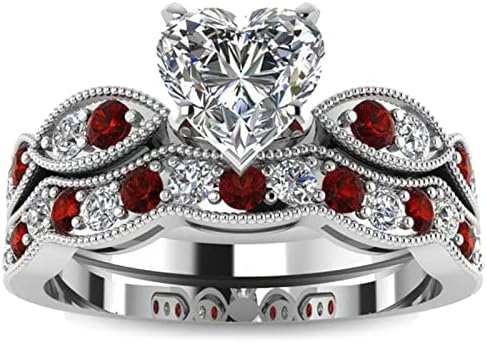 Jeulia 3 Carat CZ zaručnički prstenovi Halo Milgrain Heart Cut Sterling Silver Ring Set Promise Engagement