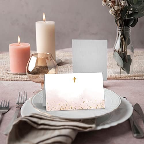 Blush Pink karte za krštenje, karta za mjesto stola u zlatnoj foliji za prvo Pričešće, krštenje, vjerska