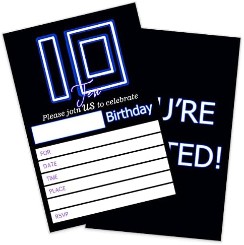 Neonska pozivnica za 10. rođendan, plavi Neonski rođendan, deseti rođendan, pozivnica za dječaka