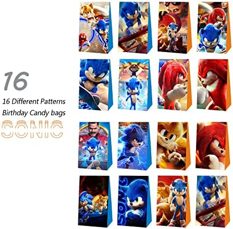 16 Pack Sonic Rođendanska Zabava Poklon Torbe-16 Različitih Uzoraka Obje Strane-Candy Torbe Poslastica Torbe