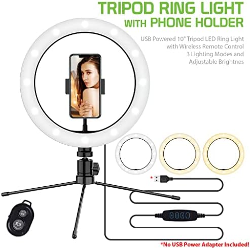 Svijetlo selfi prsten trobojno svjetlo kompatibilno s vašim Videocon A53 10 inča s daljinskim upravljačem za prijenos uživo / šminku / YouTube / TikTok / Video / snimanje