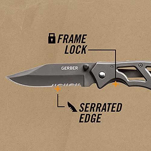 Gerber Gear 22 - 48445n Paraframe I sklopivi džepni nož, nazubljeni rub, siva