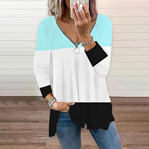 Trebinske košulje za žene, ženski modni casual patentni zatvarač okrugli vrat Nepravilna prugasta geometrijska jakna s dugim rukavima