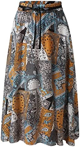 Žene Ljeto dvostruko tkanina Maxi suknja Atletski elastični visoki struk cvjetni boho maxi suknja casual crtaocking a linija duge suknje