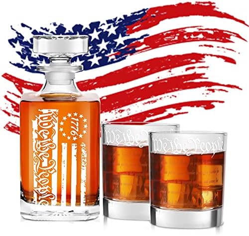Pypibawly Whisky Decanter naočare sa ugraviranim We The People američkom zastavom 1776, personalizirani