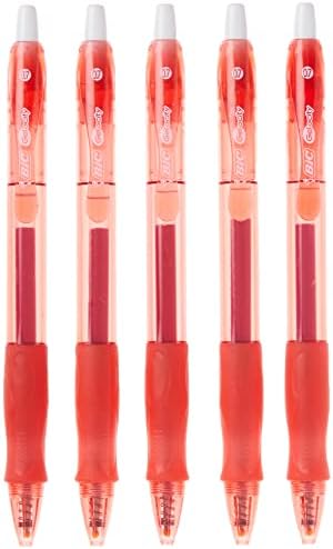 BIC povučena gel rolo vrata, srednjočka, 0,7 mm, prozirna crvena bačva, tinta, paket od 4 - RLCP41-a-crveni