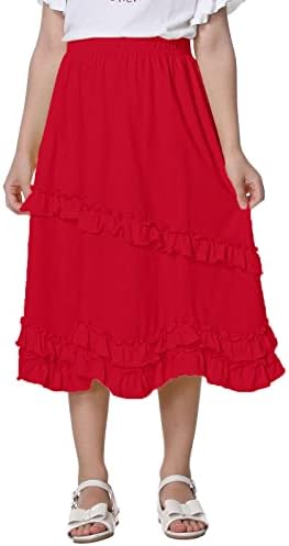 UNACOO djevojke pamučne višeslojne volane Maxi suknje za djecu ljetna meka Casual lepršava duga suknja sa elastičnim strukom za 3-14 godinu