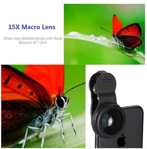 Telefonska kamera 37mm Prečnik Objektiv 0,45x Super široko ugao + 15x makro objektiv, 2 u 1 Profesionalni HD kamera Komplet za objektiv za većinu pametnih telefona / iPad / tableta Nema tamnih uglova